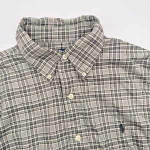 Polo Ralph Lauren Mens Medium Gray Plaid Gray Pony Long Sleeve Button Down Shirt
